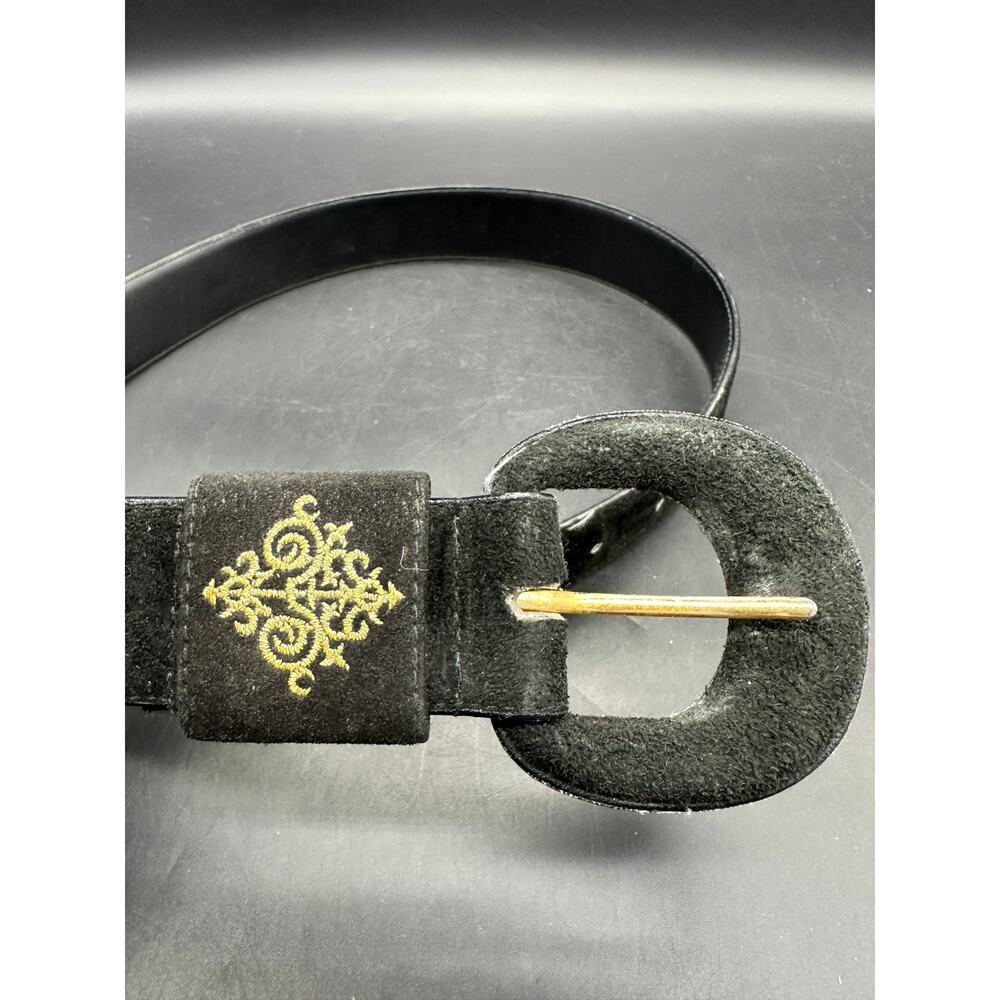 Sostanza Black Suede Western Belt Gold Embroidered Keeper Medium Made in Taiwan - Picture 2 of 9